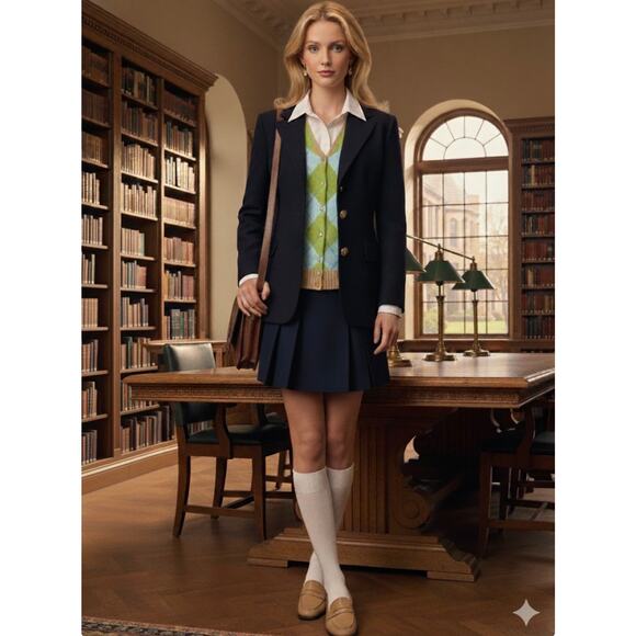 J. Crew Tan Argyle Button Down Cardigan Merino Wool Academia Preppy Sweater XS - Picture 2 of 16